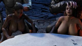 Jill Valentine and Sheva Alomar with Nemesis and Mr X.