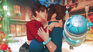 Mei and Tracer making out under the mistletoe