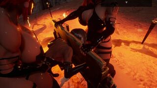 Thicc Oiled Futanari Double Team