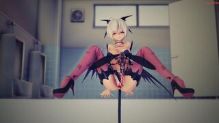 [MMDSunrise] Succubus Haku fucks insects in public bathroom
