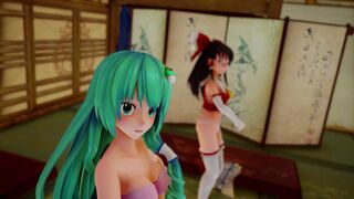 [Krag] Reimu and Sanae's strip show at the hot springs