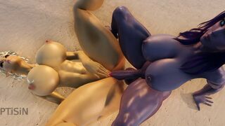 Dark Futanari Elf fucks High Elf with her big cock