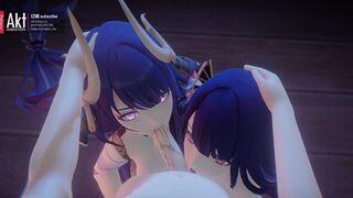 Raiden Ei and Shogun intense Fellatio