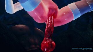 2B rides large canine dick