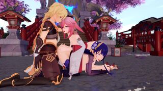 [9wjy9] Aether-chad Threesome with Ei and Miko at the Shrine