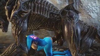 Samus Aran wrecked by Xenomorph Alien