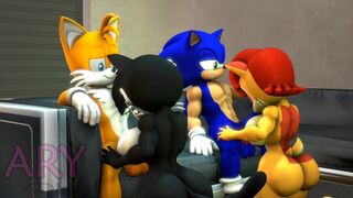 Sonic and Tails in orgy with Sally and Hershey