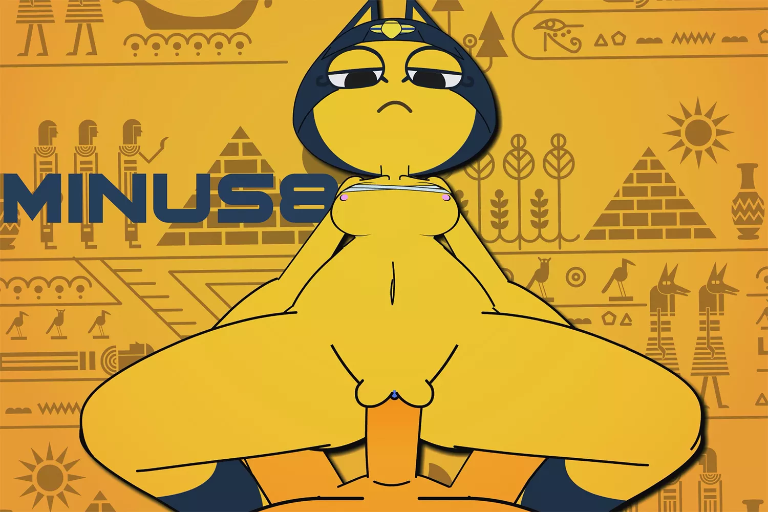 Ankha a cat character in a provocative pose during a ride