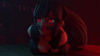 Busty demon girl is captured in the act of robbery and hogtied