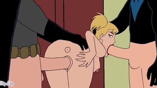 Harley Quinn has fun with Batman and Nightwing