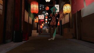 Wolfgirl exposing in a back alley