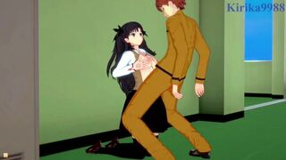 Fate;Stay Night - Rin Tohsaka and Shirou Emiya have deep sex in school hallway