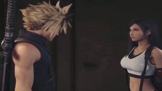 Cloud and Tifa resting in the room.