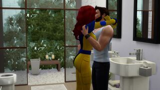 JEAN GRAY AND WOLVERINE IN THE BATHROOM WHILE THE CYCLOPS WAITS FOR HER IN THE RESTAU