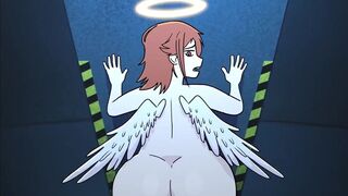 Angel fighting against the backshots devil