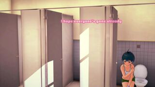Almost naked girl pissing in men's bathroom