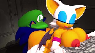 Rouge and Sonic using Luigi hat