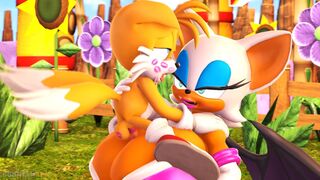 Tails riding Rouge's Breast