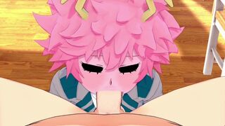 Mina Ashido gives a sneaky blowjob in Class