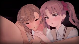 Misaka and Kuroko handjob [Lune]