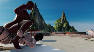 Black Slave mounts on White masked Mistress