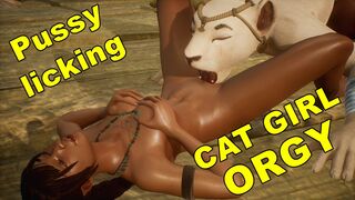 Horny Cat Girls Licking Pussy Harem Girls ORGY
