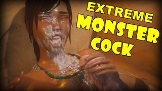 MONSTER COCK CUMSHOT Launches All Over Harem Girl's Face and Tits