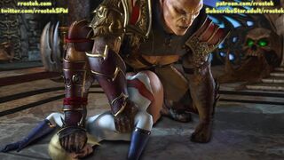 Shao Kahn breaking Power Girl's pussy from behind