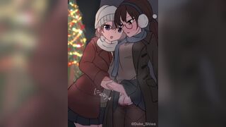 Futanari cumming in grilfriend's sleeve.