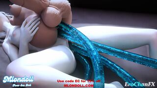 3D waifu gets tentacled with her new sexdoll