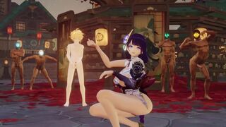 Rainden x yae miko x aether MMD