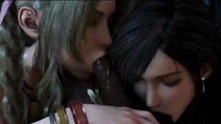 Aerith & Tifa gives Barret some pleasure and team bonding [Teehee3D]