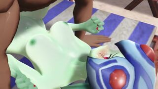 Ranamon sucks and fucks on the beach