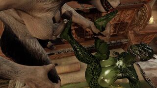 Argonian Satisfies Futa Werewolf Cock With Feet
