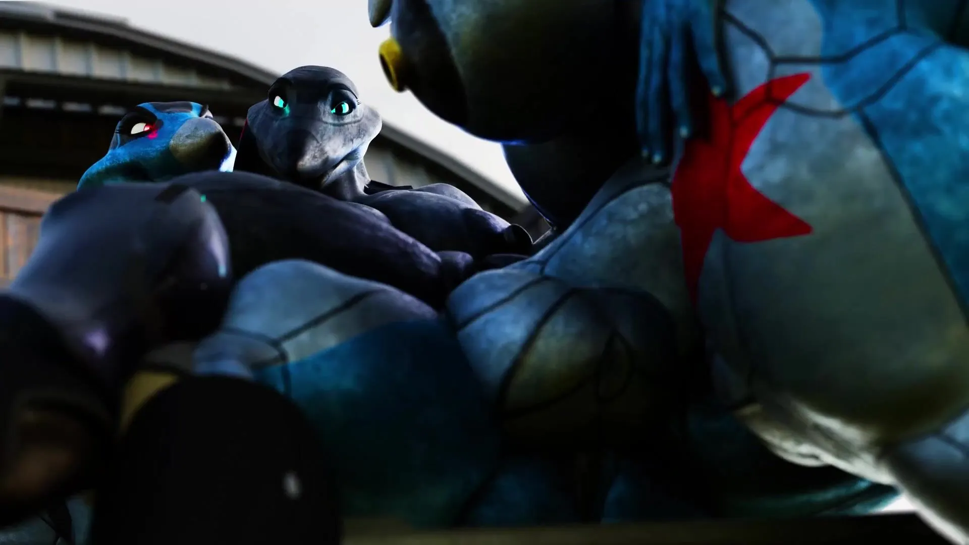 An aeromorph in a suggestive position, with a focus on her intimate areas