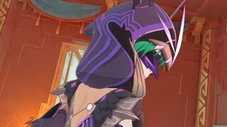 Masked Electro Cicin Mage rides Aether Reverse Cowgirl (Genshin Impact)