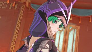 Unmasked Electro Cicin Mage Rides Aether Cowgirl while moaning (Genshin Impact)