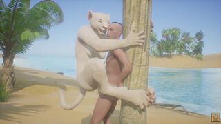 Kira the Lion Furry Girl enjoying her meal