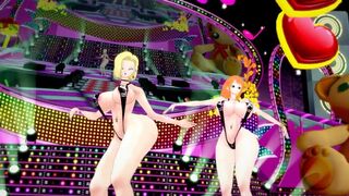 NamiLovesbbc - Nami and Android 18 Kiss me I LOVE YOU sex dance MMD Blacked