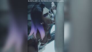 Sombra handjob and sucking balls
