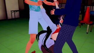 Two students fuck a teacher in a storage room