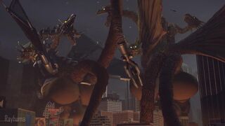 King Ghidorah and Mecha Ghidorah's Big ass twerking (Rayhuma)