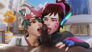 Kiriko and D.Va share a chocolate lollipop. (black) [Bewyx]