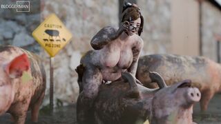 Mei riding a pig - Dirty