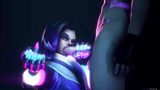 Sombra flipping off while giving a head.