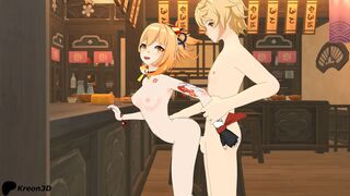 Yoimiya Standing Doggy In A Restaurant