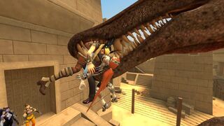 9 girls 1 spinosaurus by thelittleboot