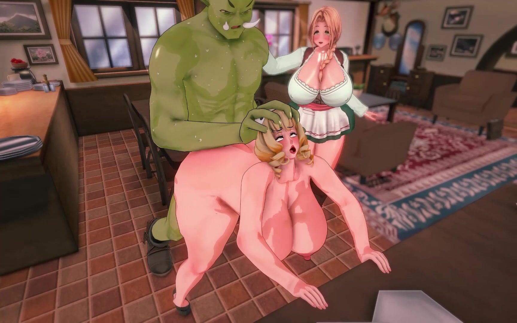 A rule34 video screenshot of a mother and a goblin