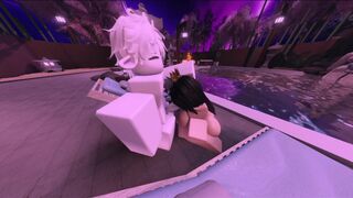 Having fun with a fan at a pool