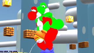 green yoshi riding red yoshi's ass